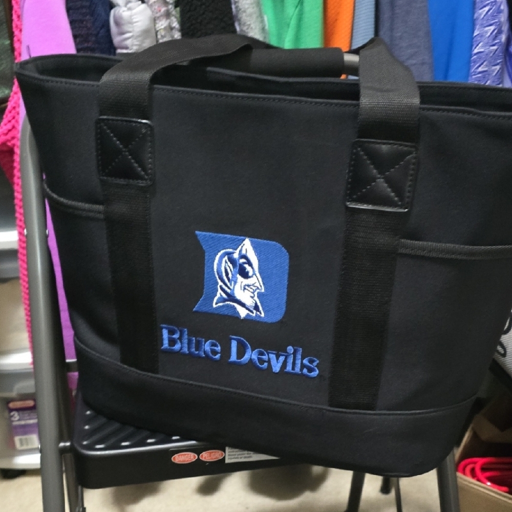 Blue Devils Embroidered Black Tote Bag